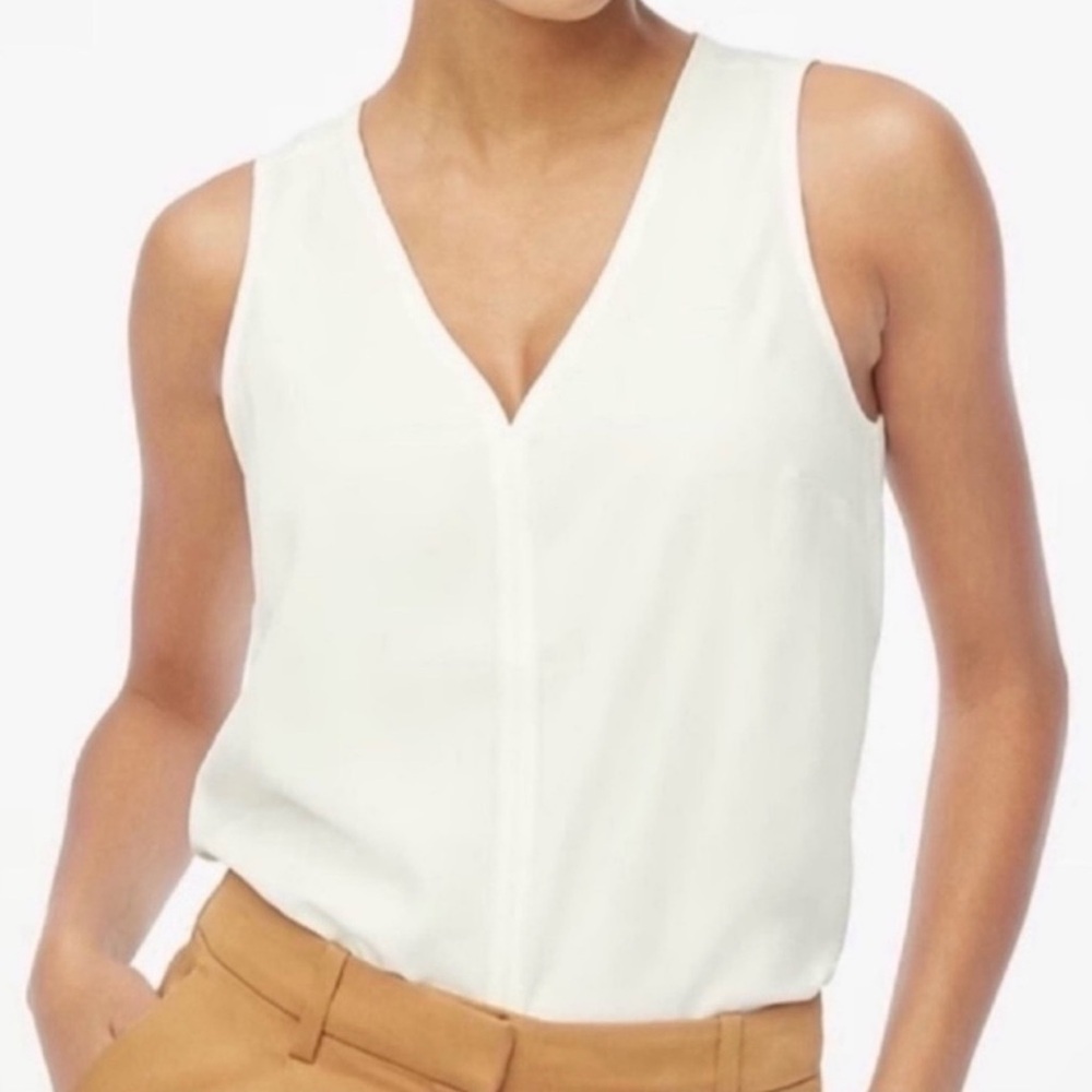 NWT J. Crew Sleeveless V-neck Crepe Shell Tank Top Ivory